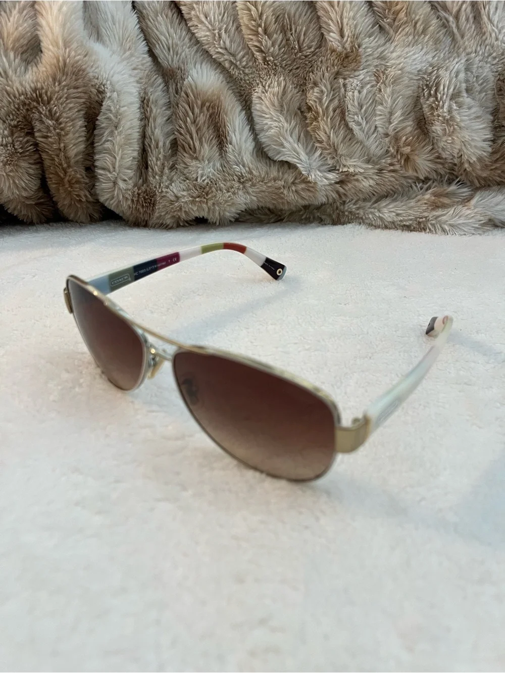 Coach Gold Frame Aviator Sunglasses with Brown Gradient Lenses